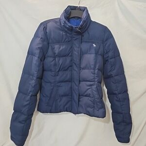 Abercrombie & Fitch Blue Down Waterfowl Feathers Y2K Short Puffer‎ Jacket Sz L